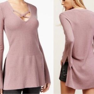 Free People Crisscross Tunic Dress Sweater Mauve, L